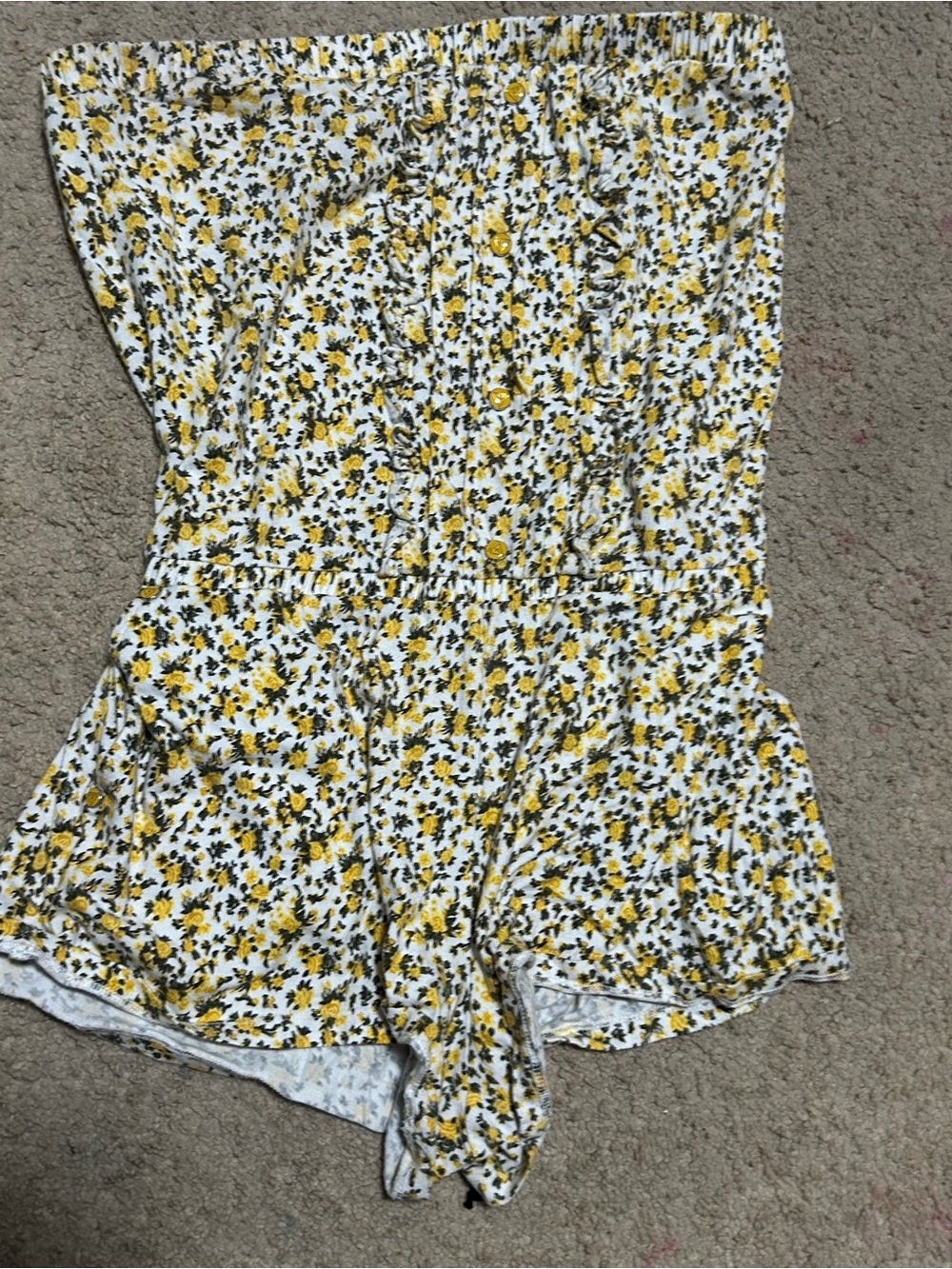 Guess Yellow and Black Floral Strapless Romper